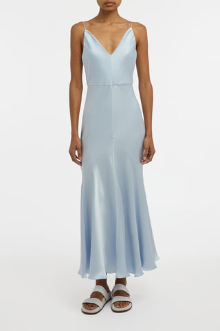 Brigita Slip Dress in Light Blue Silk Satin