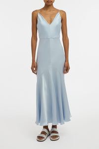 Brigita Slip Dress in Light Blue Silk Satin