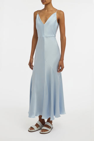 Brigita Slip Dress in Light Blue Silk Satin