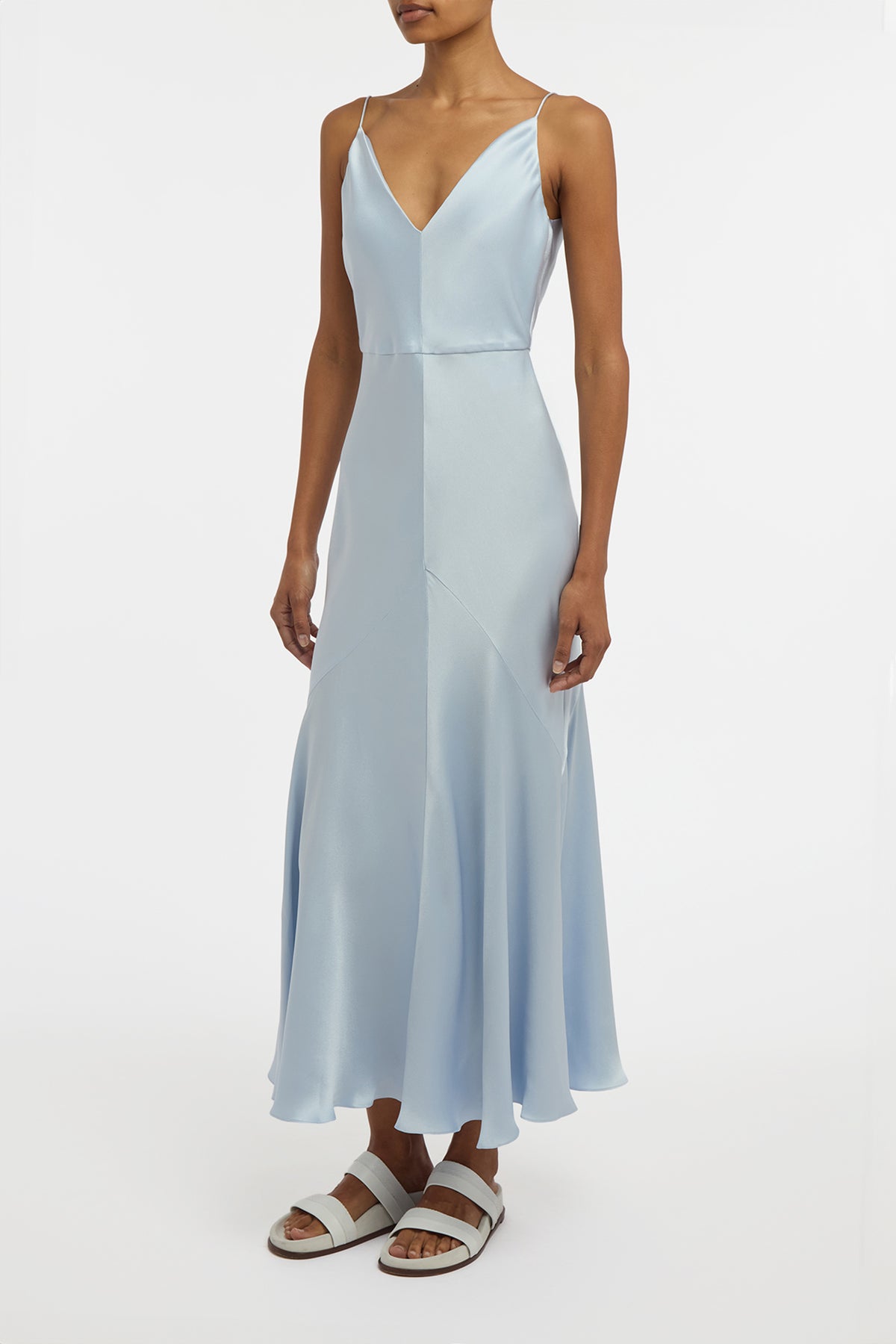 Brigita Slip Dress in Light Blue Silk Satin