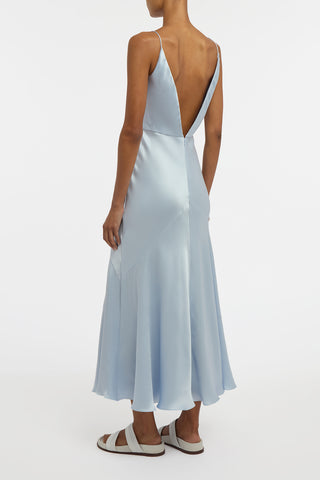 Brigita Slip Dress in Light Blue Silk Satin