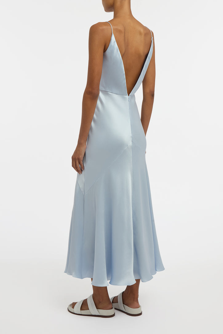 Brigita Slip Dress in Light Blue Silk Satin
