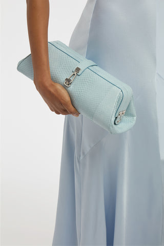 Paola Clutch in Light Blue Snakeskin
