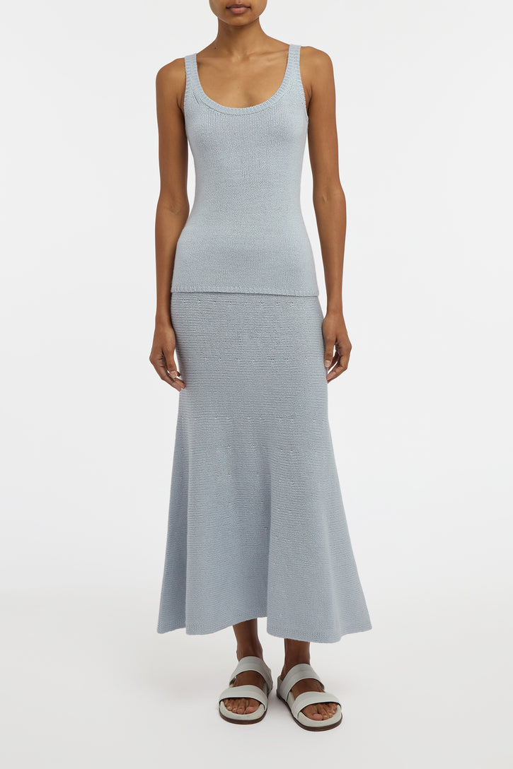 Manni Knit Maxi Skirt in Light Blue Cashmere