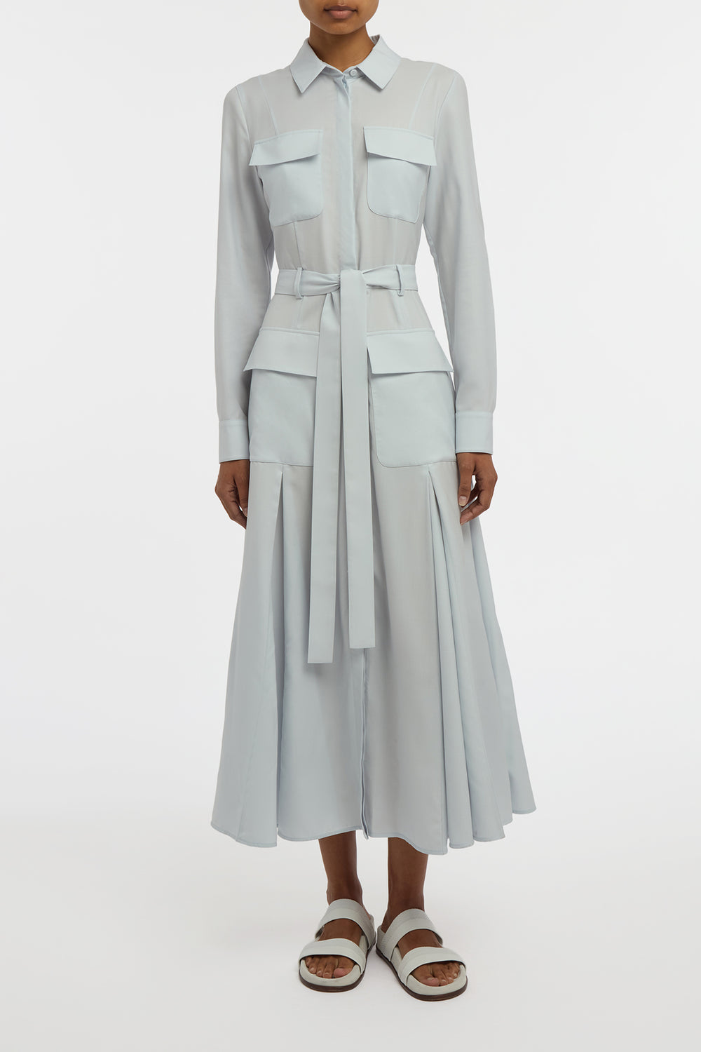 Meyer Shirtdress in Powder Blue Wool Cashmere Flannel