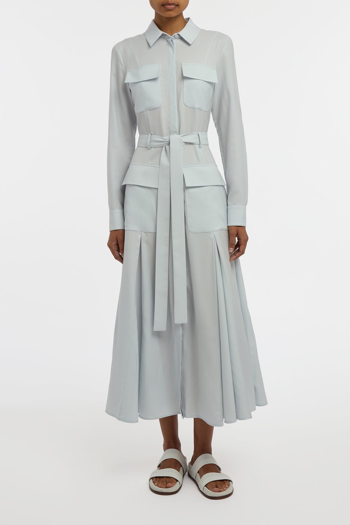 Meyer Shirtdress in Powder Blue Wool Cashmere Flannel