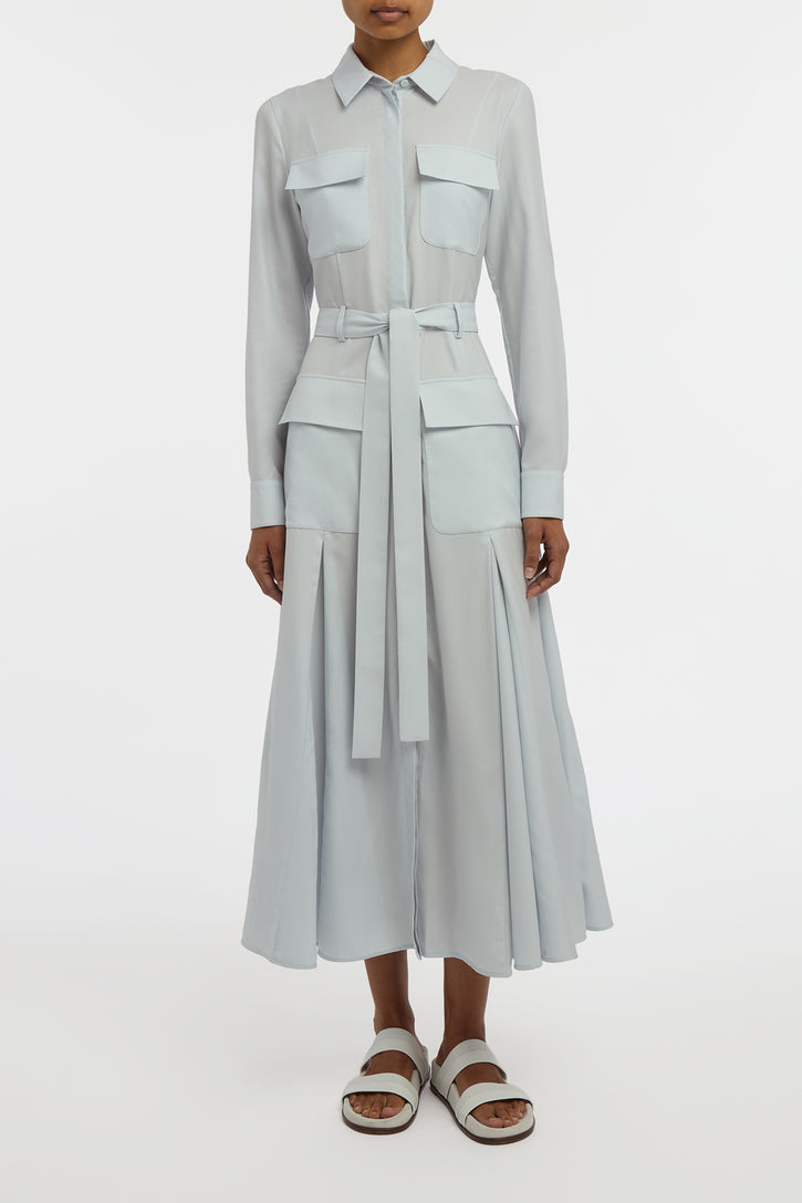 Meyer Shirtdress in Powder Blue Wool Cashmere Flannel