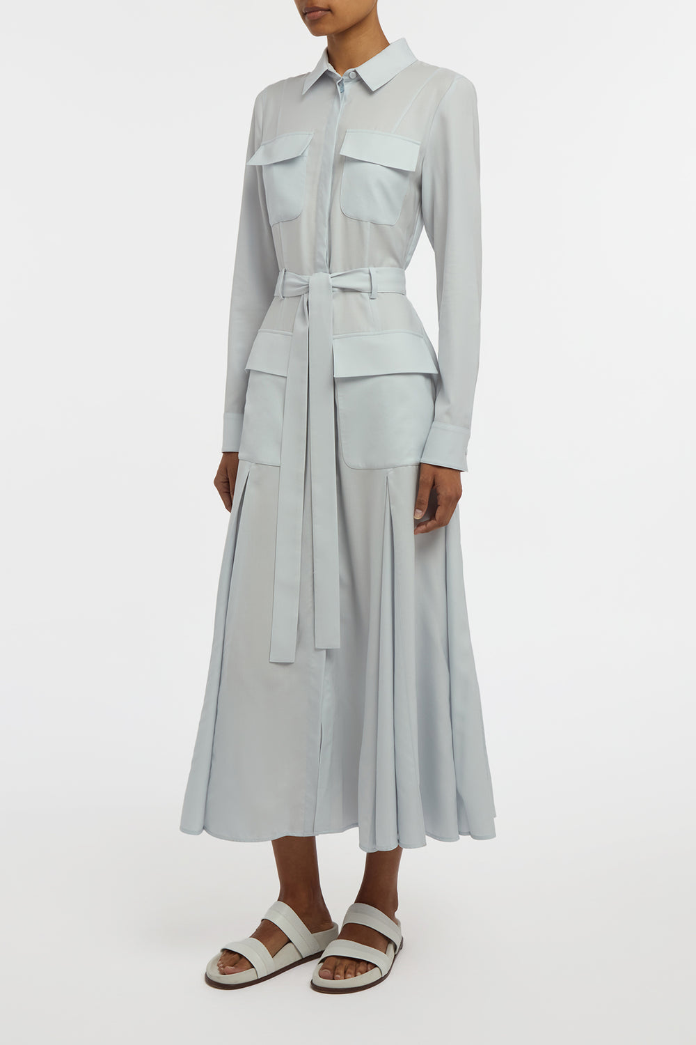 Meyer Shirtdress in Powder Blue Wool Cashmere Flannel