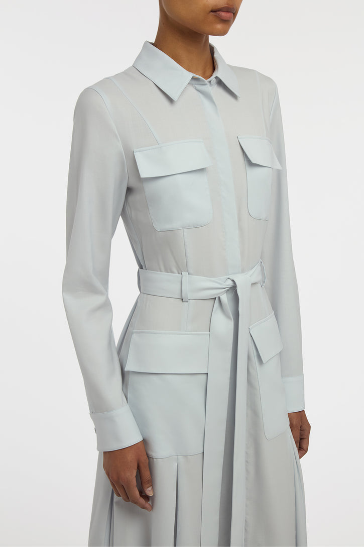 Meyer Shirtdress in Powder Blue Wool Cashmere Flannel