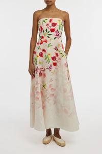 Alessia Strapless Maxi Dress in Uruguayan Flowers Printed Linen