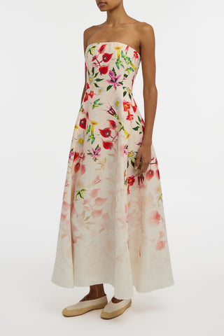 Alessia Strapless Maxi Dress in Uruguayan Flowers Printed Linen