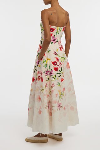 Alessia Strapless Maxi Dress in Uruguayan Flowers Printed Linen