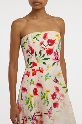 Alessia Strapless Maxi Dress in Uruguayan Flowers Printed Linen