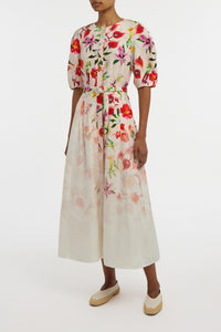 Ignis Maxi Shirtdress in Uruguayan Flowers Printed Linen