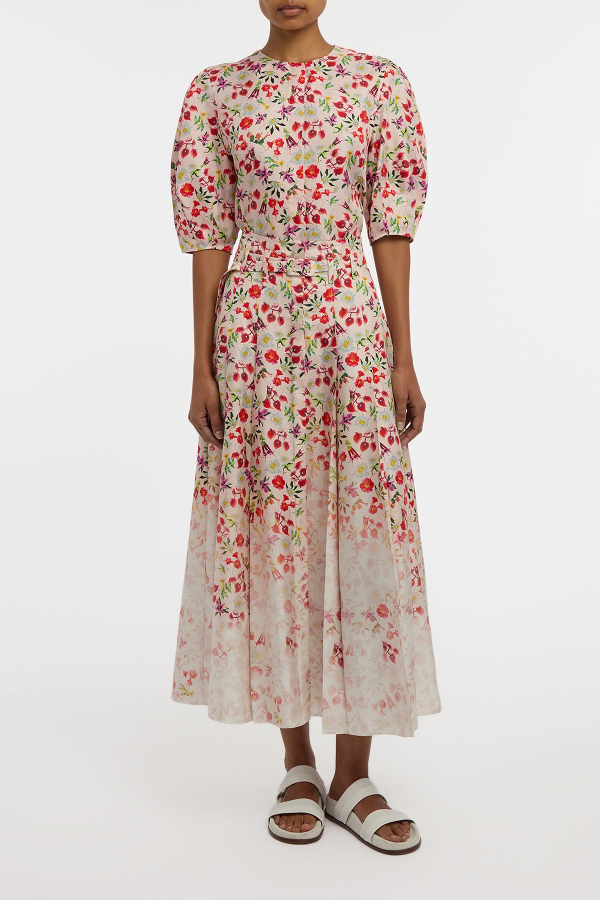 Dugald Pleated Midi Skirt in Uruguayan Flowers Printed Silk