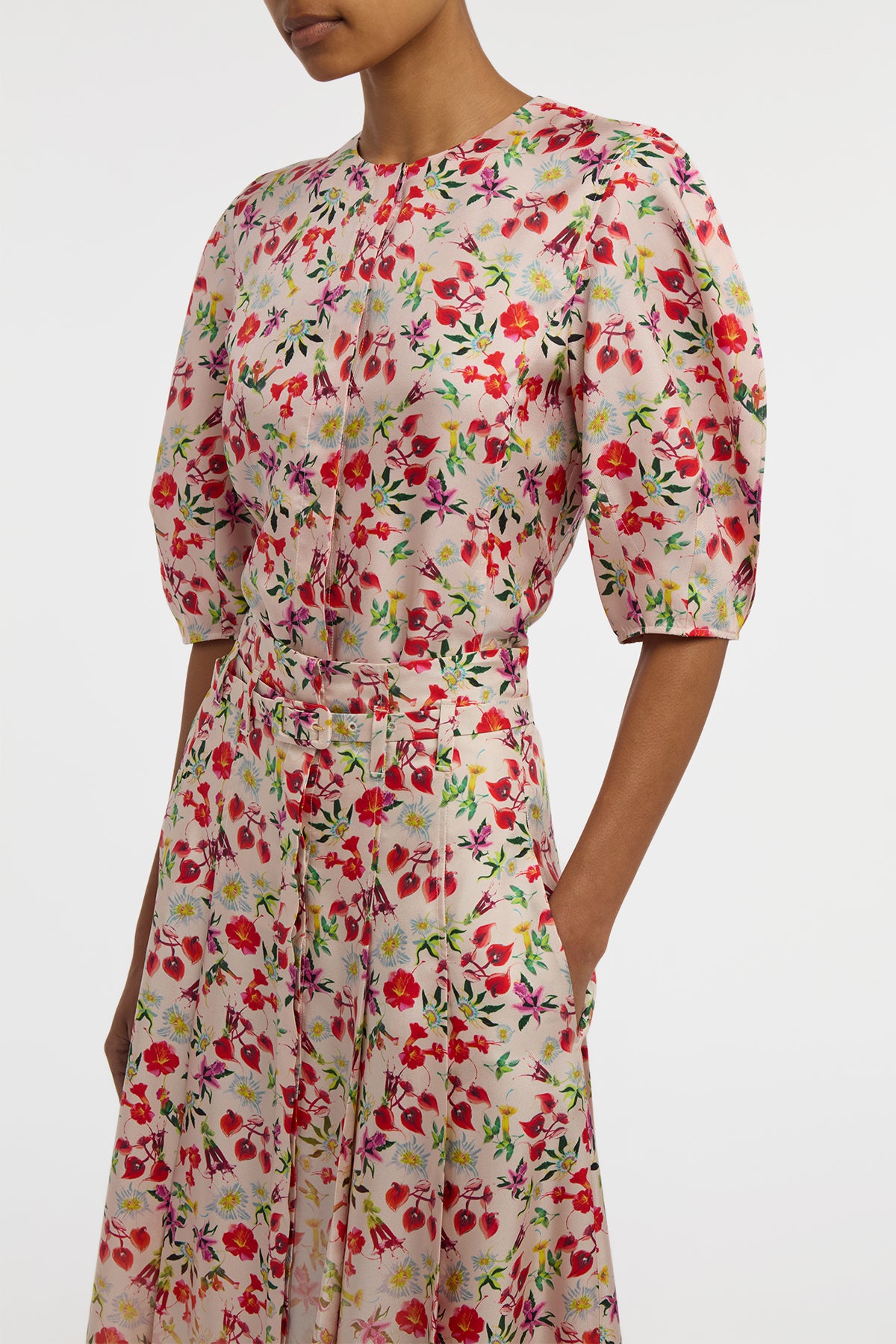 Dugald Pleated Midi Skirt in Uruguayan Flowers Printed Silk