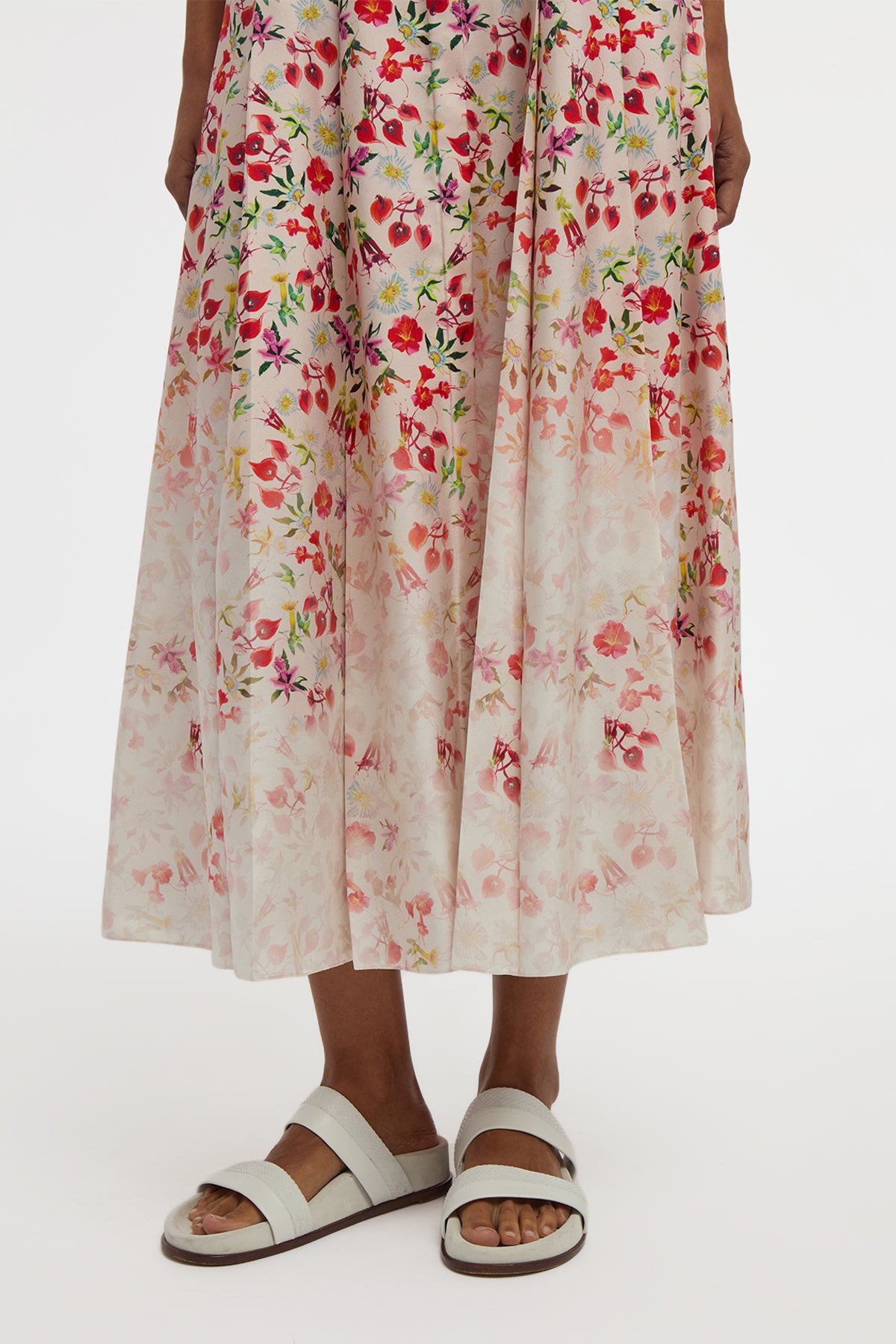 Dugald Pleated Midi Skirt in Uruguayan Flowers Printed Silk