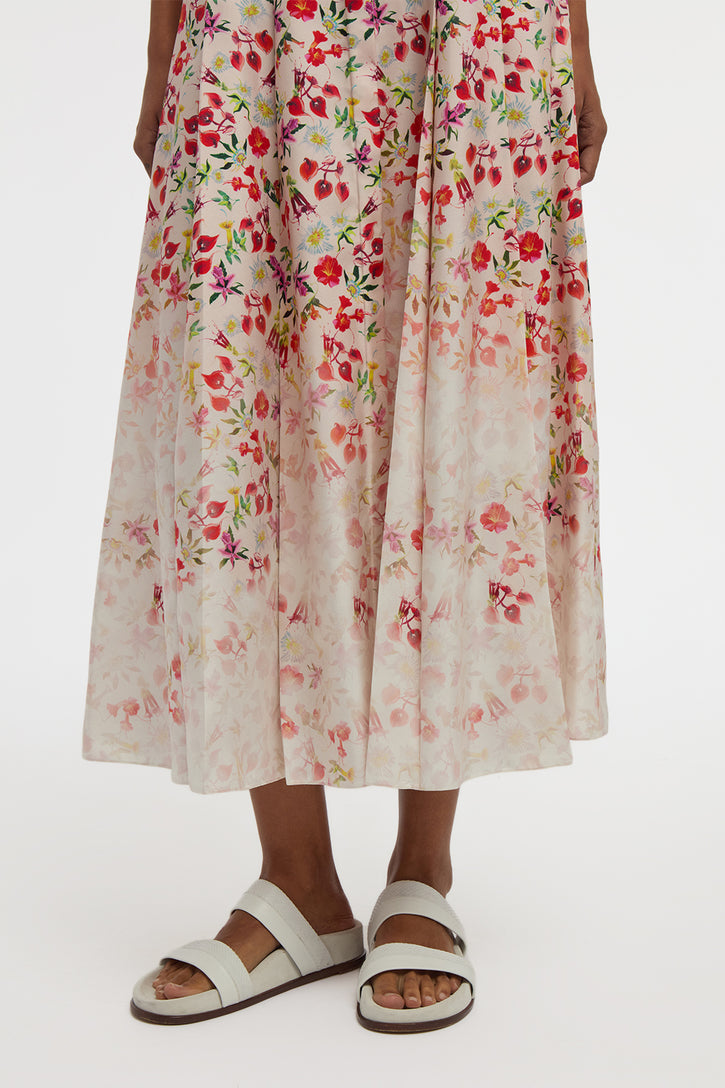 Dugald Pleated Midi Skirt in Uruguayan Flowers Printed Silk