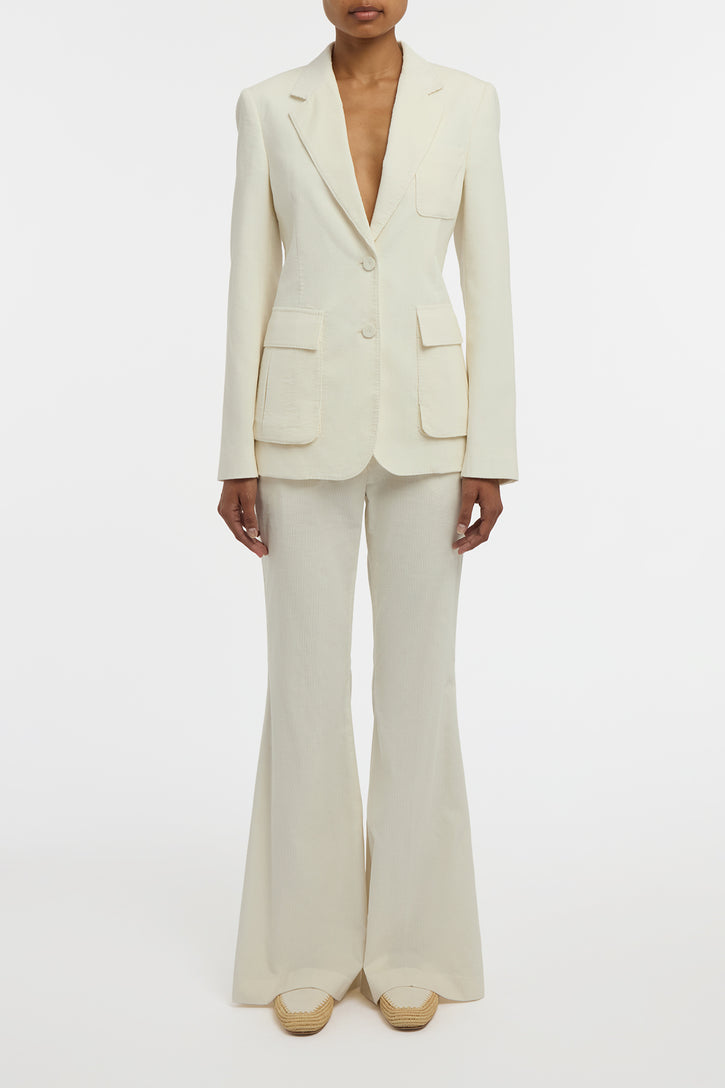 Ianthe Flare Pant in Ivory Sea Island Cotton Corduroy