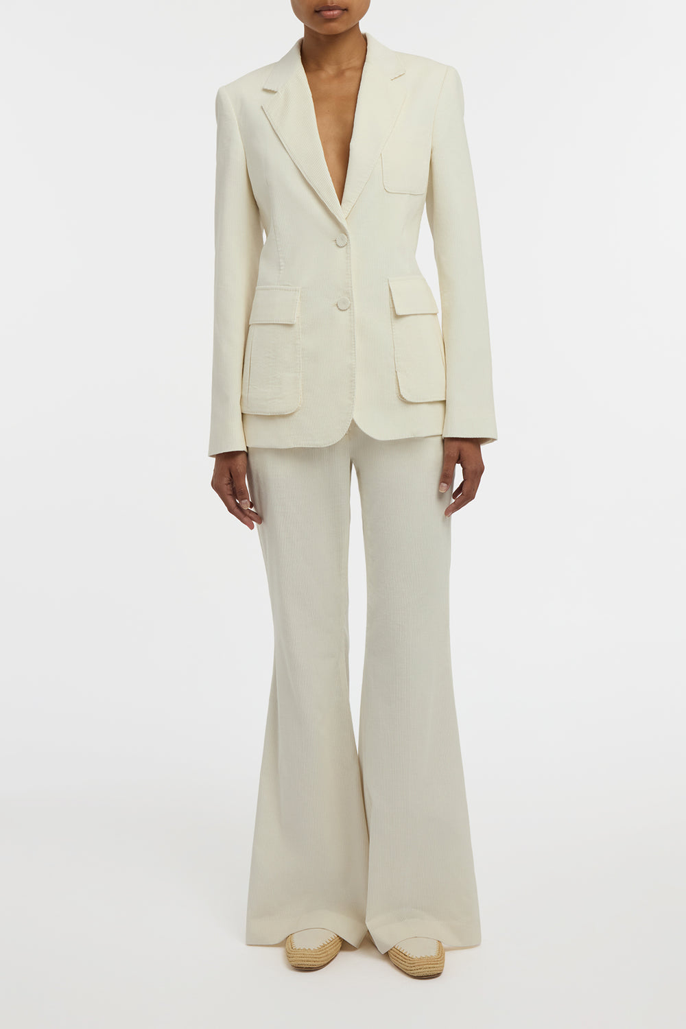 Ianthe Flare Pant in Ivory Sea Island Cotton Corduroy