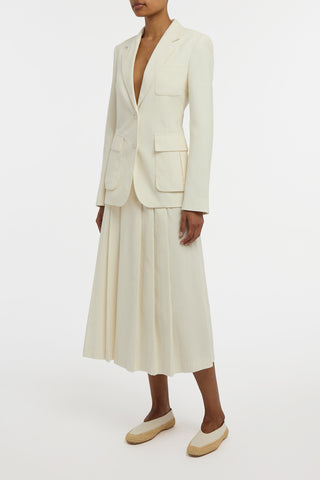 Wesley Pleated Midi Skirt in Ivory Sea Island Cotton Corduroy