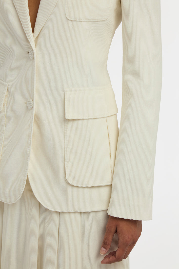 Louisa Blazer in Ivory Sea Island Cotton Corduroy