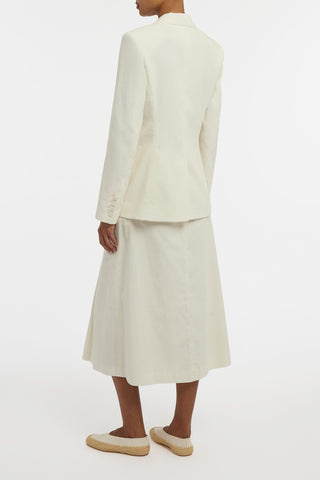 Wesley Pleated Midi Skirt in Ivory Sea Island Cotton Corduroy