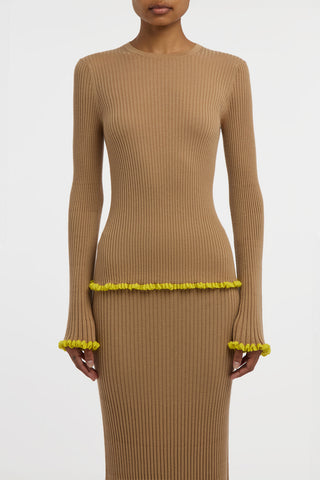 Erya Knit Crewneck Sweater in Camel Cashmere Silk