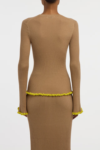 Erya Knit Crewneck Sweater in Camel Cashmere Silk