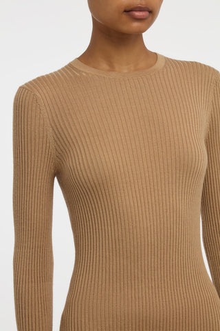 Erya Knit Crewneck Sweater in Camel Cashmere Silk