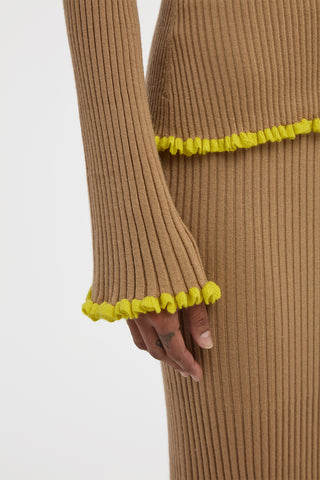 Erya Knit Crewneck Sweater in Camel Cashmere Silk