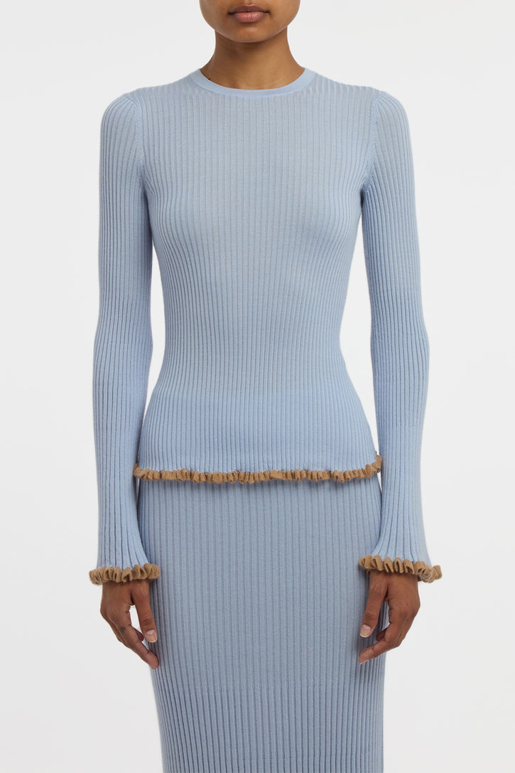 Erya Knit Crewneck Sweater in Halogen Blue Cashmere Silk