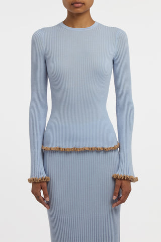 Erya Knit Crewneck Sweater in Halogen Blue Cashmere Silk