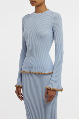 Erya Knit Crewneck Sweater in Halogen Blue Cashmere Silk