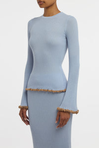 Erya Knit Crewneck Sweater in Halogen Blue Cashmere Silk