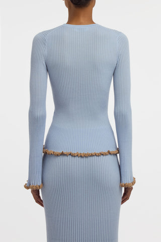 Erya Knit Crewneck Sweater in Halogen Blue Cashmere Silk