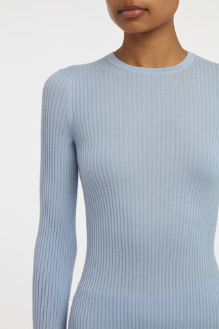 Erya Knit Crewneck Sweater in Halogen Blue Cashmere Silk