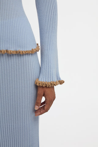 Erya Knit Crewneck Sweater in Halogen Blue Cashmere Silk
