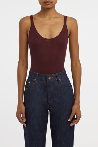 Cinxia Knit Tank Top in Bordeaux Cashmere Silk with Hemp