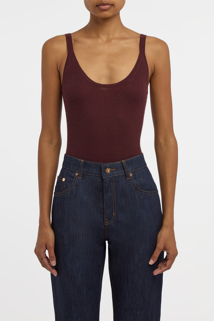 Cinxia Knit Tank Top in Bordeaux Cashmere Silk with Hemp