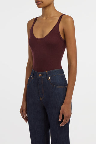 Cinxia Knit Tank Top in Bordeaux Cashmere Silk with Hemp