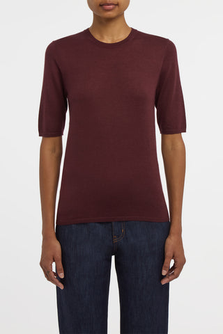 Chryse Knit T-Shirt  in Bordeaux Cashmere Silk with Hemp