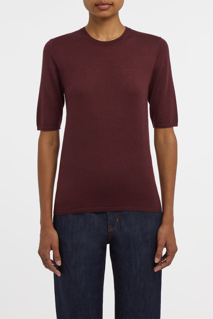 Chryse Knit T-Shirt  in Bordeaux Cashmere Silk with Hemp
