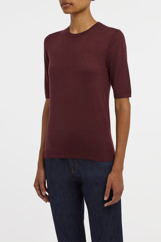 Chryse Knit T-Shirt  in Bordeaux Cashmere Silk with Hemp