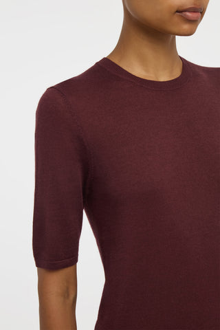 Chryse Knit T-Shirt  in Bordeaux Cashmere Silk with Hemp