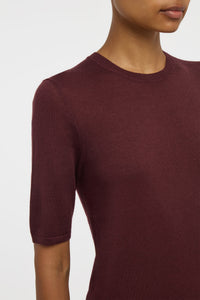 Chryse Knit T-Shirt  in Bordeaux Cashmere Silk with Hemp