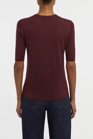 Chryse Knit T-Shirt  in Bordeaux Cashmere Silk with Hemp