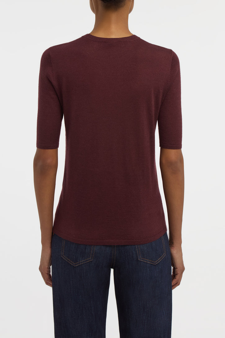 Chryse Knit T-Shirt  in Bordeaux Cashmere Silk with Hemp