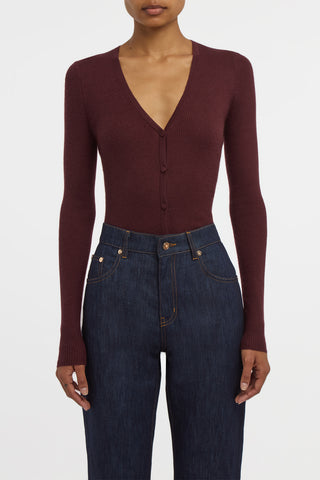 Aiste Knit Cardigan in Bordeaux Cashmere Silk with Hemp
