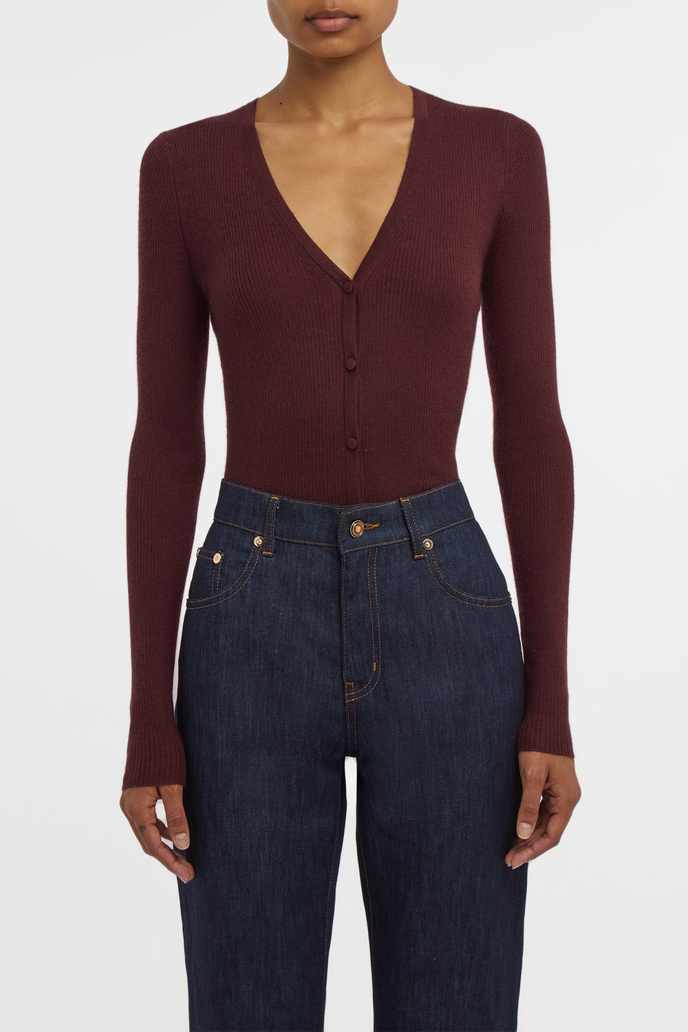 Aiste Knit Cardigan in Bordeaux Cashmere Silk with Hemp